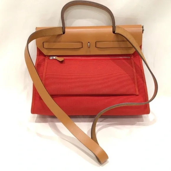 π§‘2X HPπ§‘ Hermes Red/Orange Canvas Herbag SKU #883269 (Gently Used) - Picture 3 of 16